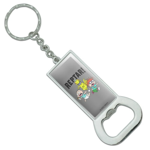 Rugrats Reptar! Keychain Rectangle Chrome Plated Metal Bottle Cap Opener