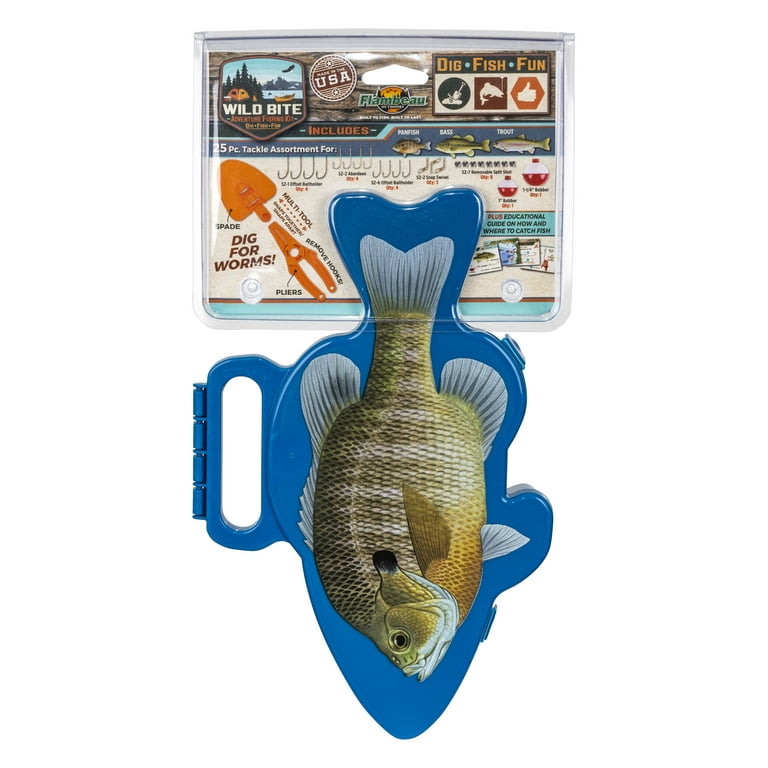 Flambeau Outdoors Wild Bite Panfish 25 Piece Kids Kit, Fishing Tackle Box,  Blue, Plastic, 10.75 inch