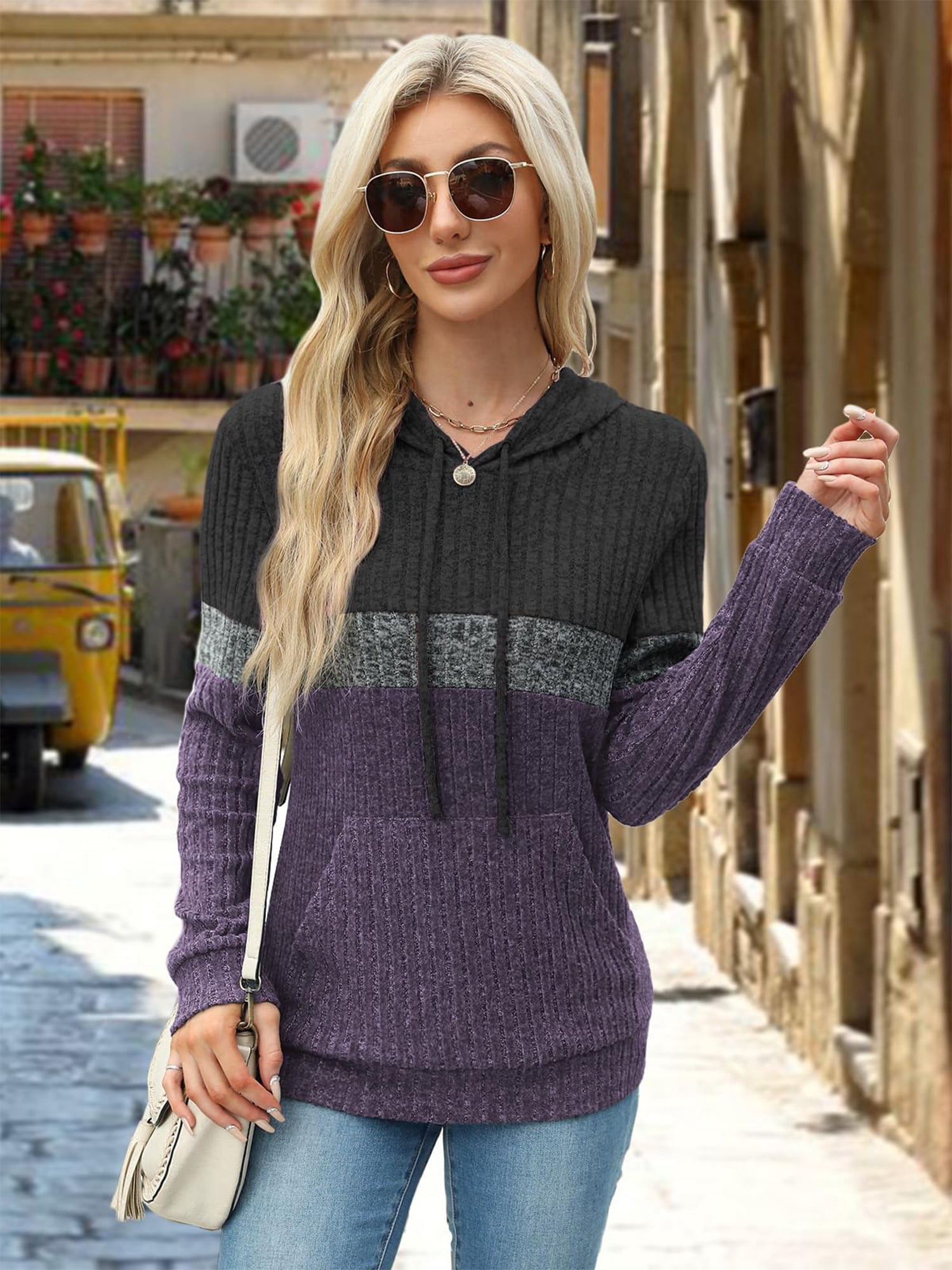 TEMOFON Hoodies for Women Long Sleeve Pullover Sweatshirts Casual Fall Tunic Tops with Pocket Drawstring Hooded Sweaters Winter Clothes
