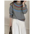 thumbnail image 3 of Suéter Fair Isle de manga larga grueso de invierno vintage Jacquard suéter navideño para mujer suéter suelto informal de moda para parejas suéter de punto, 3 of 5