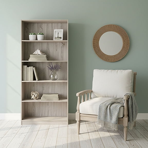 Slide Logic 6 tier 72"H x 32"W Bookcase withFooter Driftwood- Driftwood