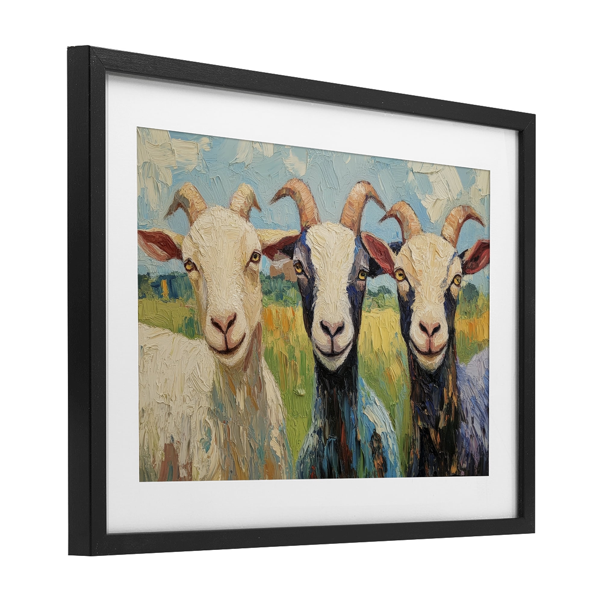 Stupell Industries Billy Goats in Bright Pasture Black Framed Print Under Glass, design by Petal Prints Design