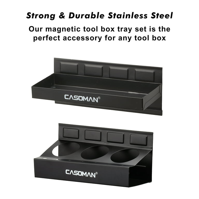 CASOMAN Magnetic Toolbox Shelf, Tray, Paper Towel Holder, 4-Piece Set, Black