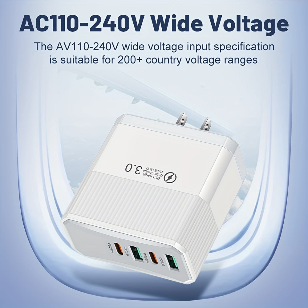 40W 2 QC3.0 + 2 PD Mobile Phone Fast Charging Adapter 2pcs, 4 Ports USB Type C Mobile Phone Charger, US Plug Portable Convenient Travel Charger Wall Charger