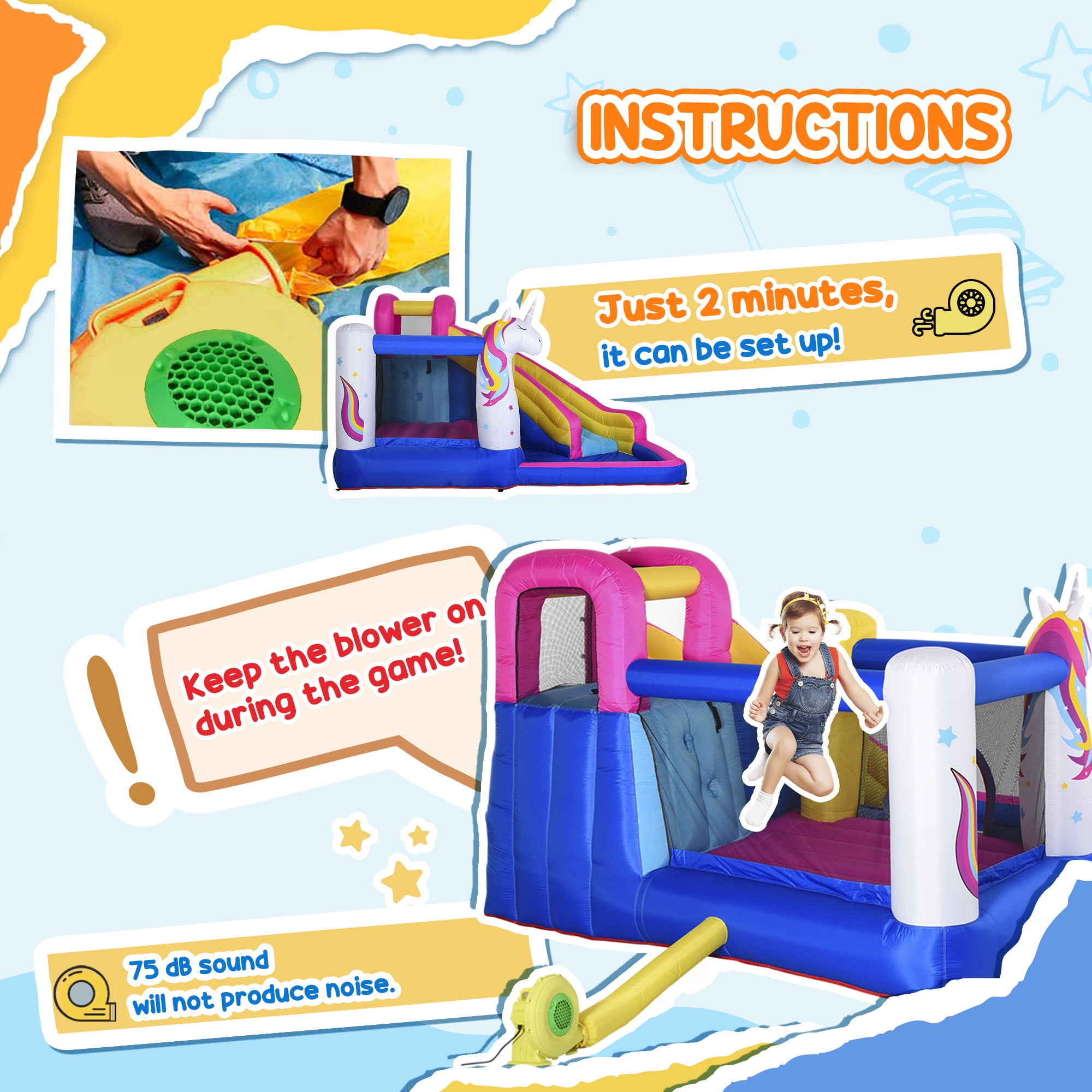 Outsunny 5 in 1 Inflatable Water Slide, Water Park Castle Bounce House Trampoline with Pool, Climbing Wall for Kids Age 3-8 with Air Blower