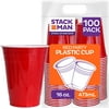 Stack Man Red [16 oz-100 Pack] Party, Cold Drink Plastic Disposable Cups