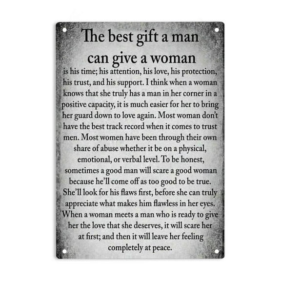 ERMUHEY The Best Gift a Man Can Give a Woman Is His Time - Love Quote Sign Metal Tin Signs, Romantic Gifts Poster for Home Office Bedroom Man Cave Wall Decor Plaque Sign 12x8 Inch