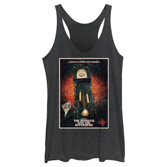 Netflix Women's Stranger Things Retro The Monster and The Superhero Poster Racerback Tank Top Black Heather 2X Large