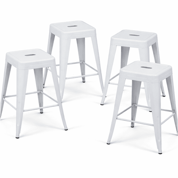JERFIT Backless Metal Bar Stools Set of 4, Counter Height Stools for Kitchen Island, Durable Iron Stools with Easy Assembly, Space Saving Design for Home Bar, Cafe, Dining Room in White