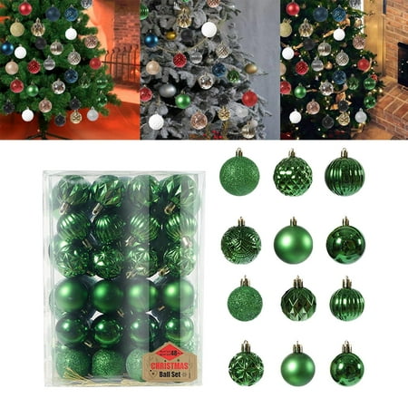 

48Pcs Xmas Tree Hanging Ornaments 6cm 4cm Shatterproof Christmas Balls Pendant for Holiday New Year Family Dinner Outdoor Decoration Green