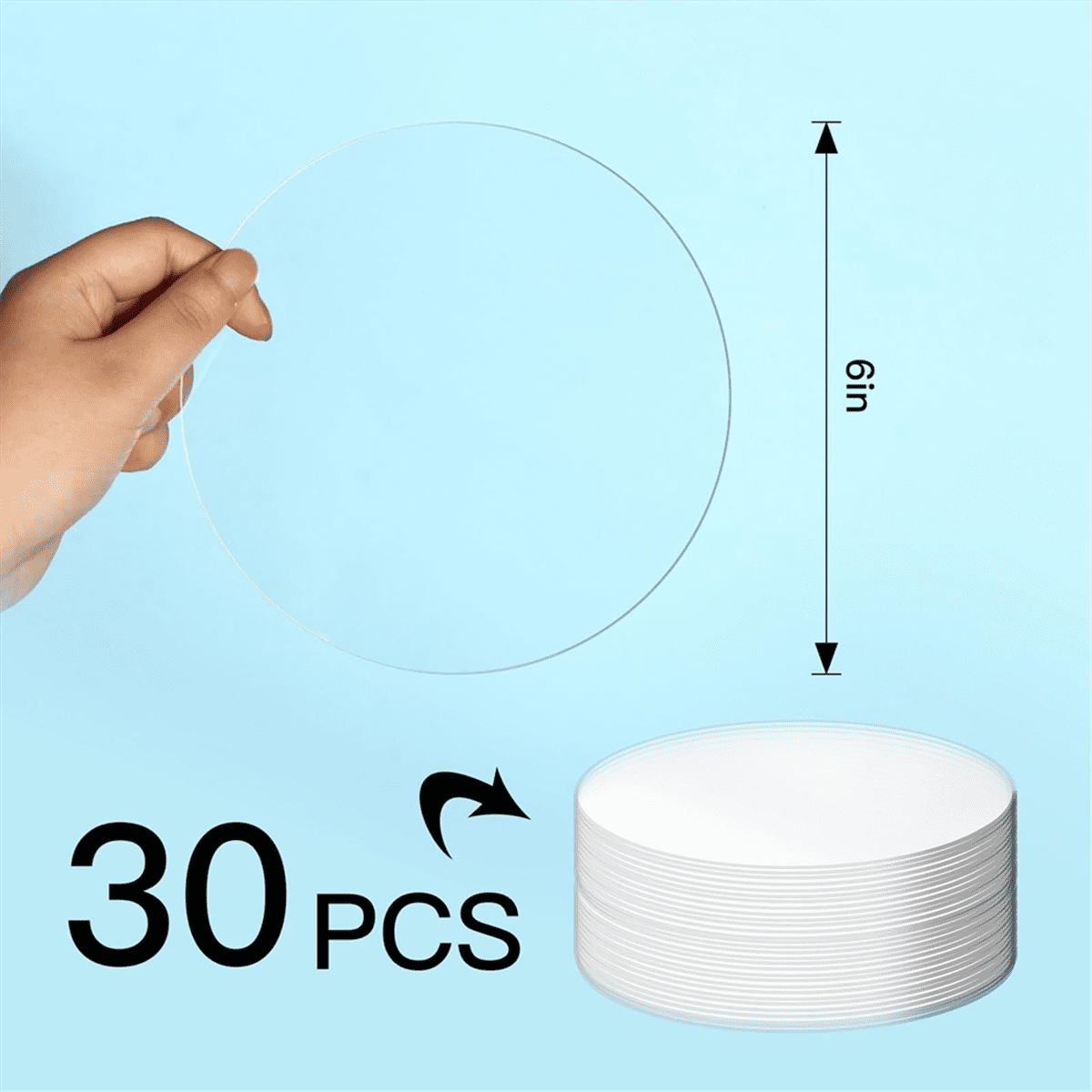 30 Pieces Clear Acrylic Circles, Round Acrylic Blanks Discs Round,for Halloween Christmas Ornament DIY Craft (6 Inch)