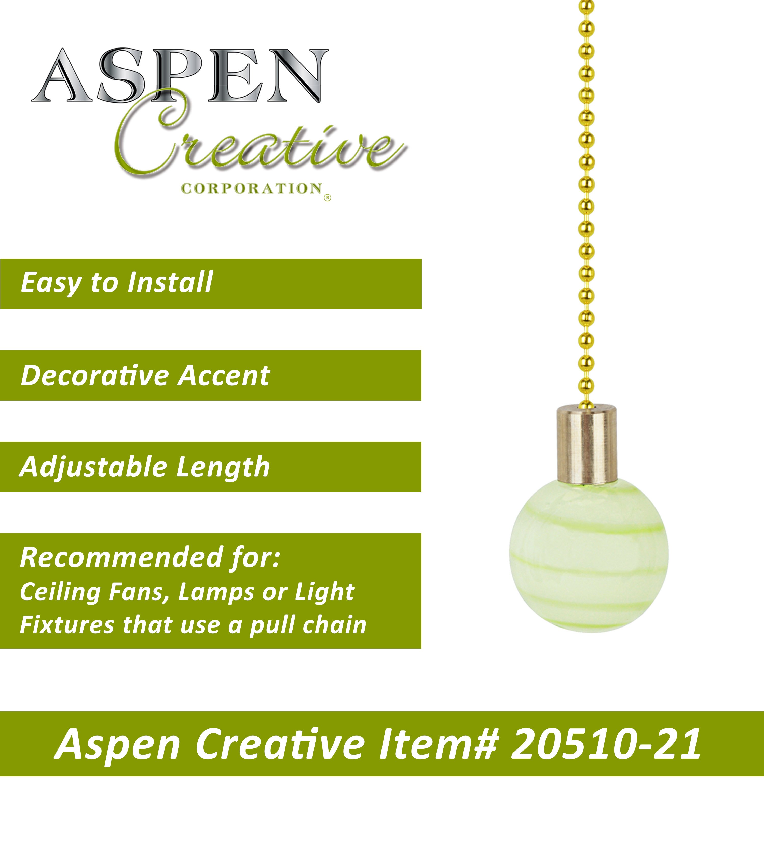 Aspen Creative 20510-22, 12" Light Green with Green Grain Glass Knob with Pull Chain in Copper, 2 Pack - image 3 of 8