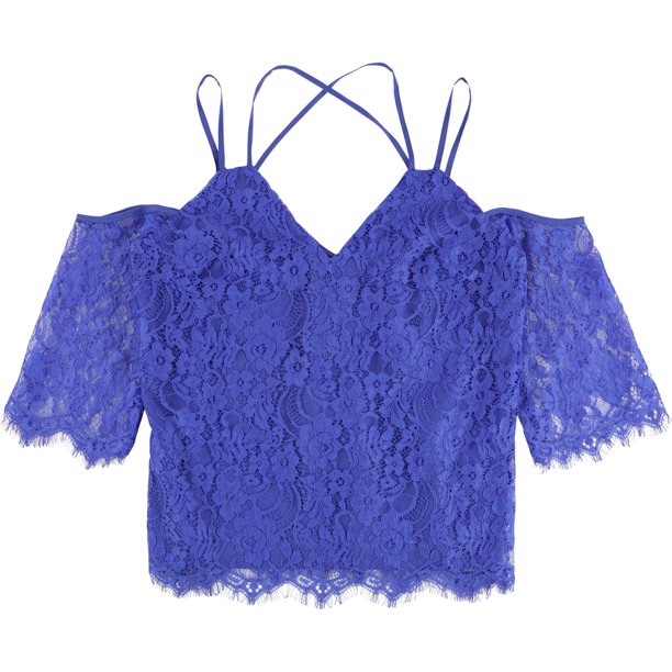bar III Blusa tejida con hombros descubiertos para mujer, azul, mediana