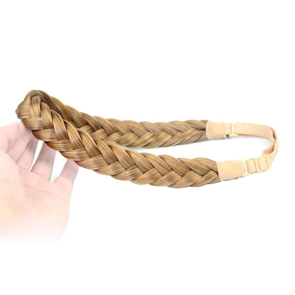 DIGUAN 2 Strands Synthetic Hair Braided Headband Classic Chunky Plaited Braids Elastic Stretch Hairpiece Women Girl Beauty accessory, 54g Boho (Caramel Blonde)