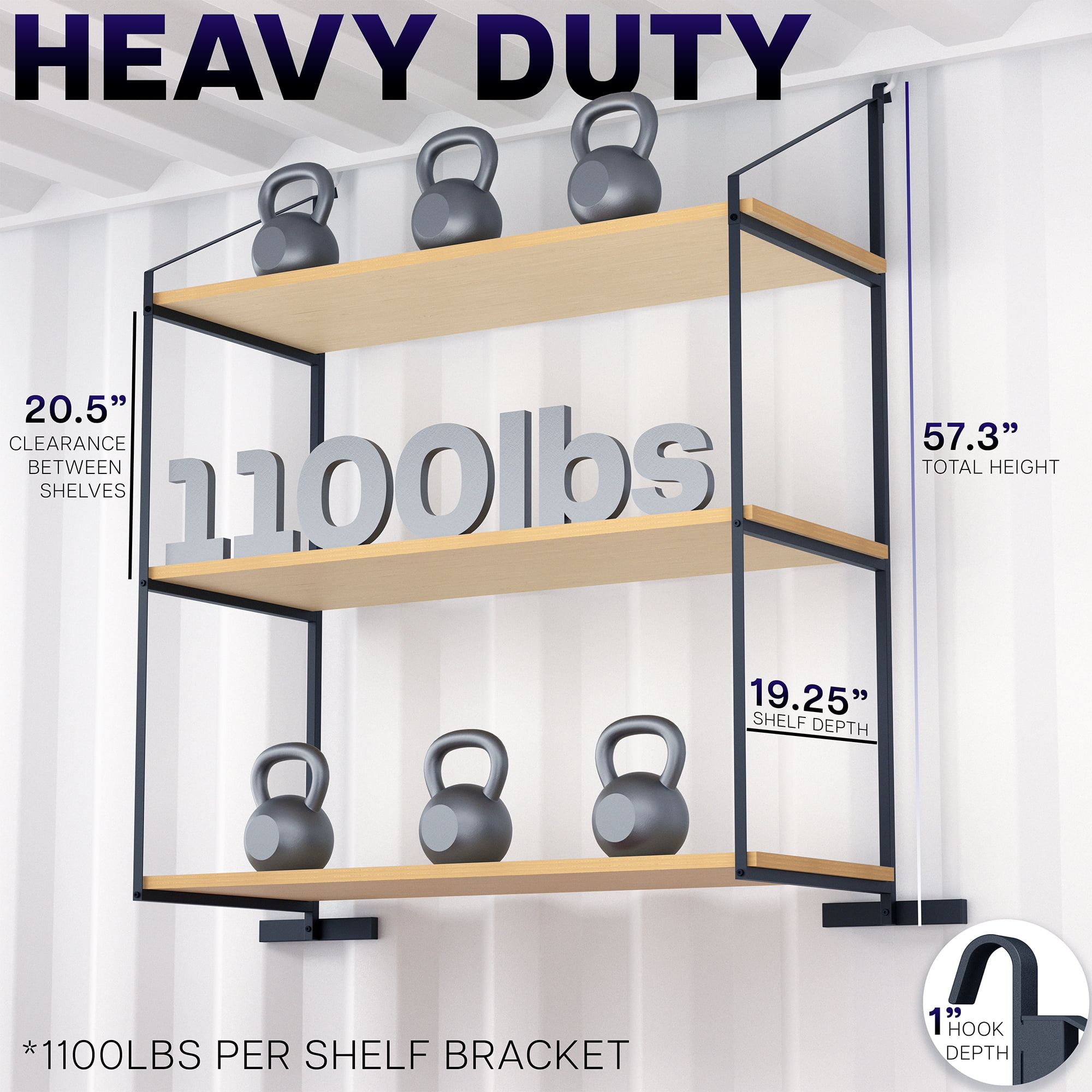 Life Finds Black 3 Tier Shipping Container Shelving Brackets, 4 Pack