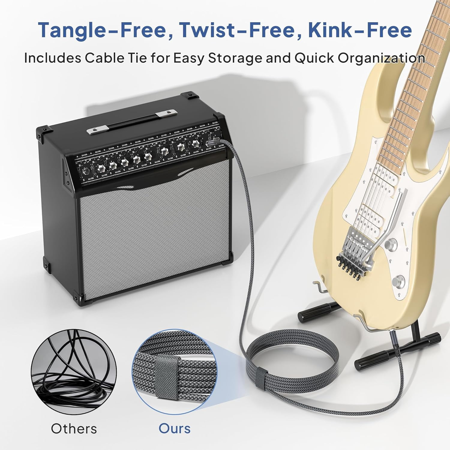 1/4 Inch TRS Instrument Guitar Cable 10ft 2Pack,Straight 6.35mm Guitar Bass AMP Cord,Quarter Inch 6.3mm Male Jack Stereo Audio Balanced Line for Electric Guitar,Bass,Keyboard,Amplifier,Speaker