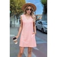 thumbnail image 4 of Ladies Solid Color Sleeveless V-Neck Pocket Dress Orange M, 4 of 8