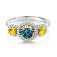 thumbnail image 2 of Gem Stone King 0.81 Cttw London Blue Topaz Yellow Sapphire 3 Stone Lab Grown Diamond Ring for Women | 925 Silver and 10K Yellow Gold | Three Stone Wedding Engagement Anniversary Ring | Size 6, 2 of 3