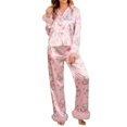 thumbnail image 1 of Conjunto de pijama de satén de seda navideño para mujer, estampado de manga larga, con botones y pantalones cortos, ropa de estar por casa, 1 of 7
