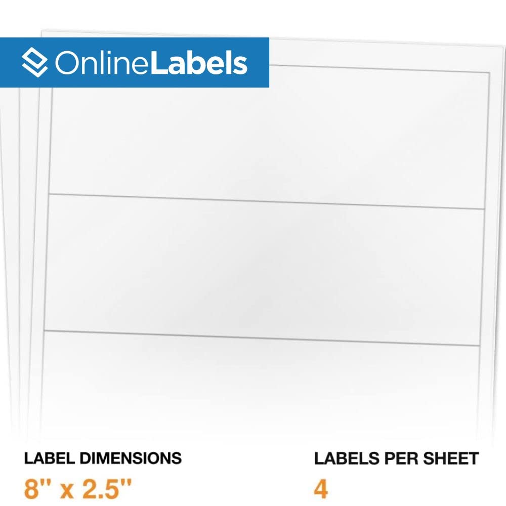 Bottle Labels - Not Waterproof - 8 x 2.5 - Pack of 400 Labels, 100 Sheet Pack - Inkjet/Laser Printer - Online Labels