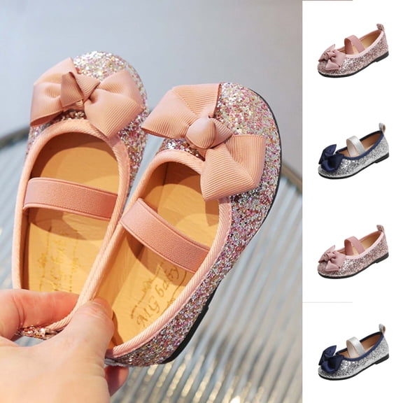 SGFCWSX Girls Ballet Flats Kids Glitter Bow Mary Jane Wedding Party Flower Girl Shoes Pink Size 10 Toddler