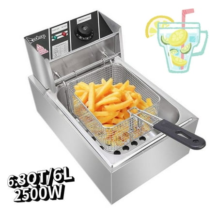 

GOOD OFFER! Zokop Electric Countertop Deep Fryer with Basket Stainless Steel Electric Fryer for Home and Commercial Use 6.3QT/6L/Max 2500W Single Tank