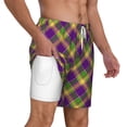 thumbnail image 2 of Kdxio Mardi Gras Plaid Print Men'S Swim Trunks With Compression Liner 7 Inch Inseam Quick Dry Swim Shorts, 2 of 7