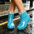 thumbnail image 4 of Womens Polka Dot PVC Waterproof Mid Calf Rain Boots, Floral Cuff Lined, Soft Warm Interior, Pull On Casual Rain Shoes for Daily Outdoor Indoor Wear Light Blue A, 4 of 7