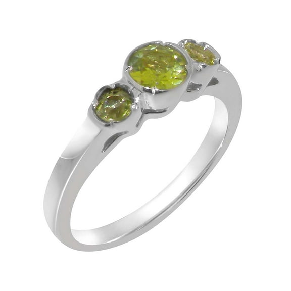 LBG British Made Traditional Solid 925 Sterling Silver Ring with Natural Peridot Womens Promise Ring - 33 size options - Size 4.25
