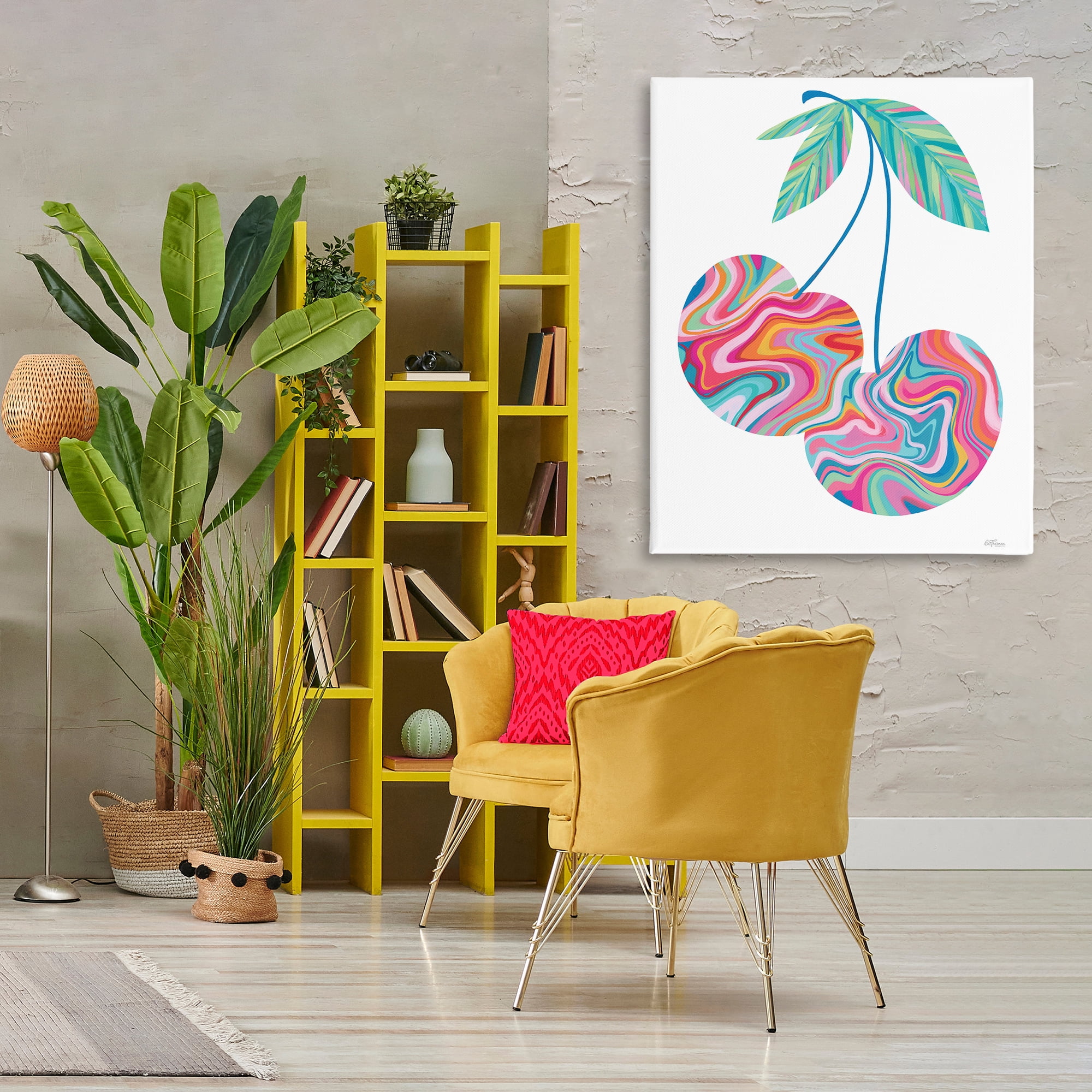 Stupell Industries Groovy Waves Cherries Food & Beverage Painting Gallery Wrapped Canvas Art Print Wall Art, 36 x 48