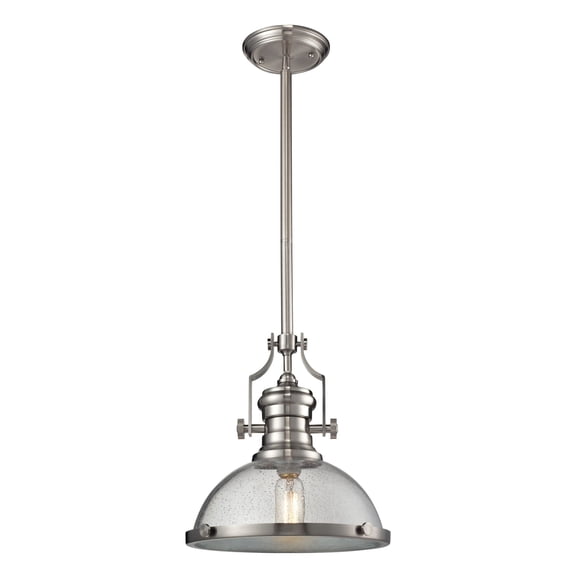 Elk Home Chadwick 13" 1-Light Seedy Glass and Steel Pendant in Satin Nickel