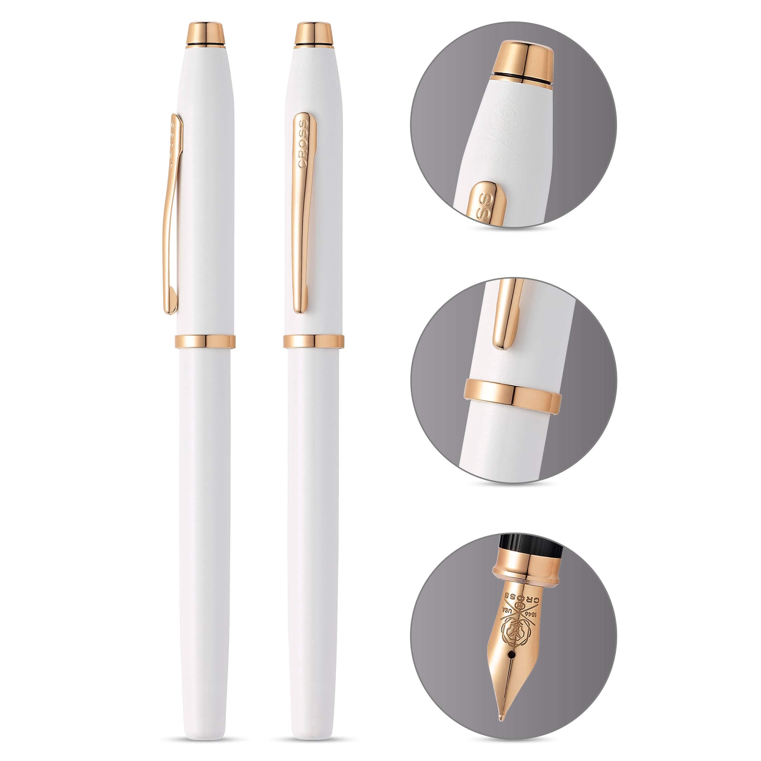 Cross Century® II Pearlescent White Lacquer with Polished Rose Gold PVD Appointments and Polished Rose Gold PVD Medium Nib Fountain Pen