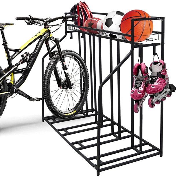 Assj Garage Bike Rack 4 Bicycle Organizer Floor Stand For Kids Bikes Road Mountain Hybrid With Storage And Removable Hanging Hook Helmet Sports Station Com Assj Garage Bike Rack 4 Bicycle, Floor To Ceiling Bike Rack Aldi