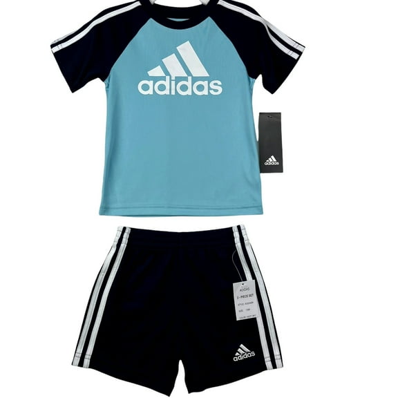 Adidas Baby Boys Tee & Shorts Outfit Set 12 Months Blue- White Logo Sporty