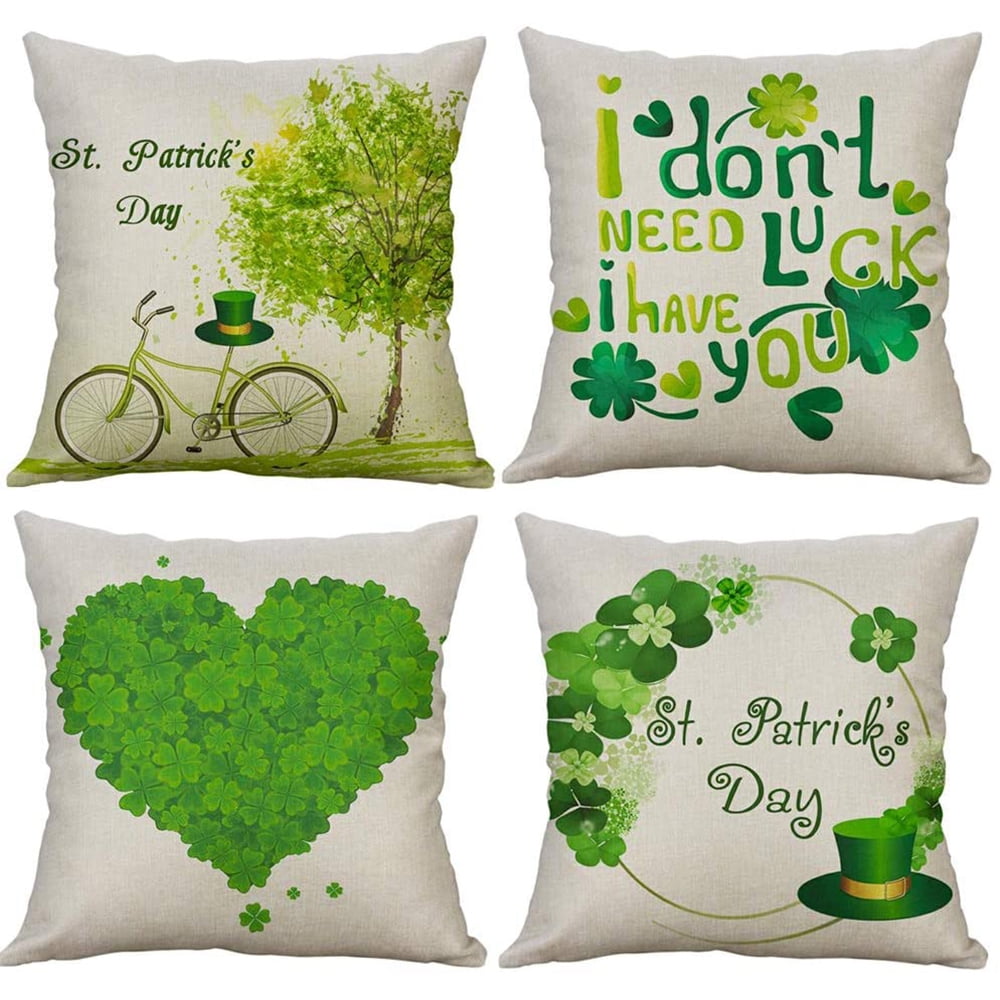 Multicolor 16x16 St Patricks Day Decorations & Irish Accessoires White St Patricks Day Cover Shamrock Irish Decor Gift Throw Pillow
