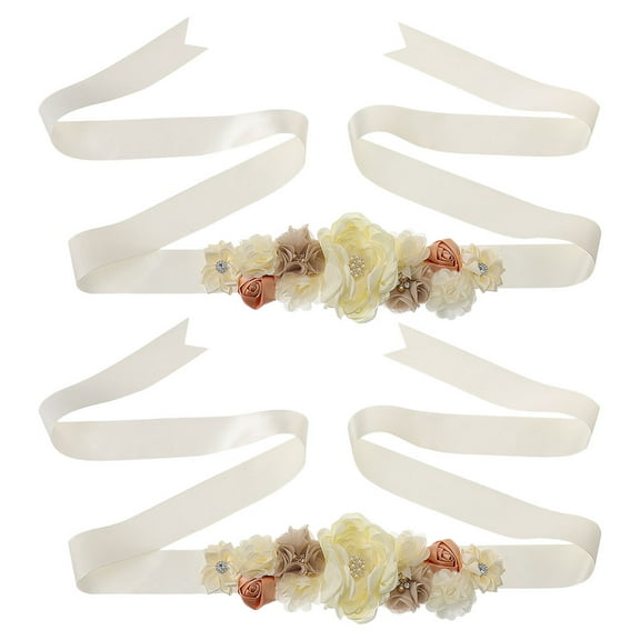 Milisten Beige Maternity Sash Belt, Rhinestones and Flowers, Comfortable and Stylish, Adjustable Size
