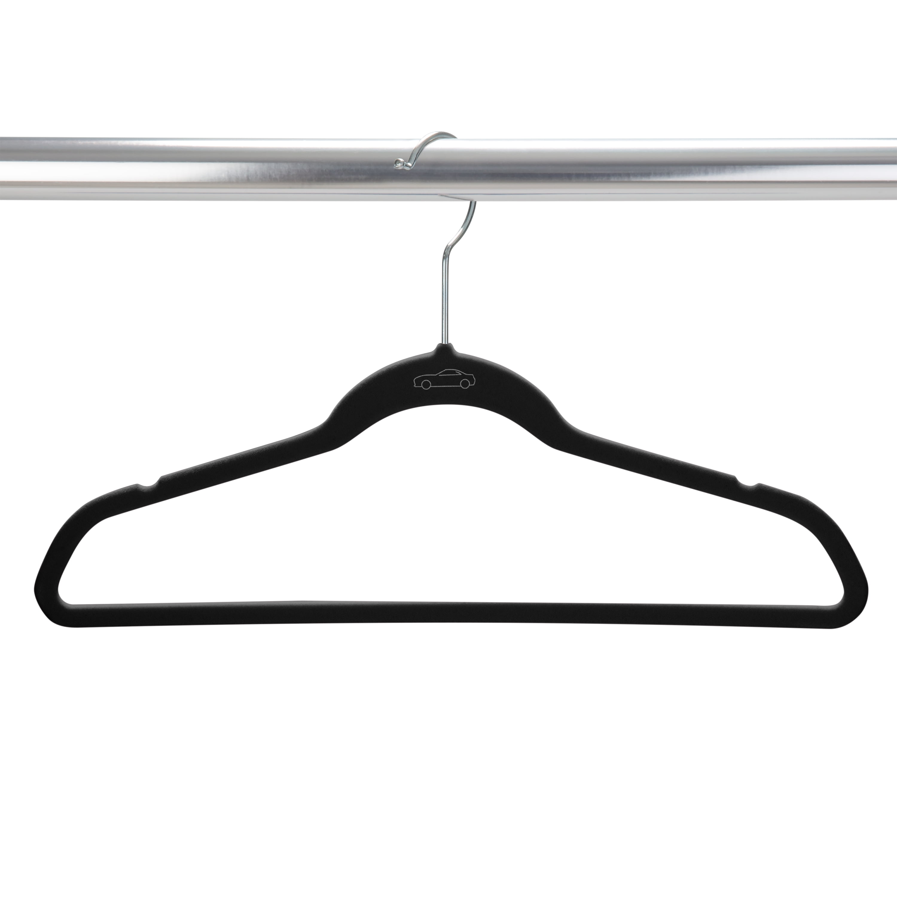 Simplify Kids 200 Pack Velvet Shirt Hanger with Race Car Icon in Black