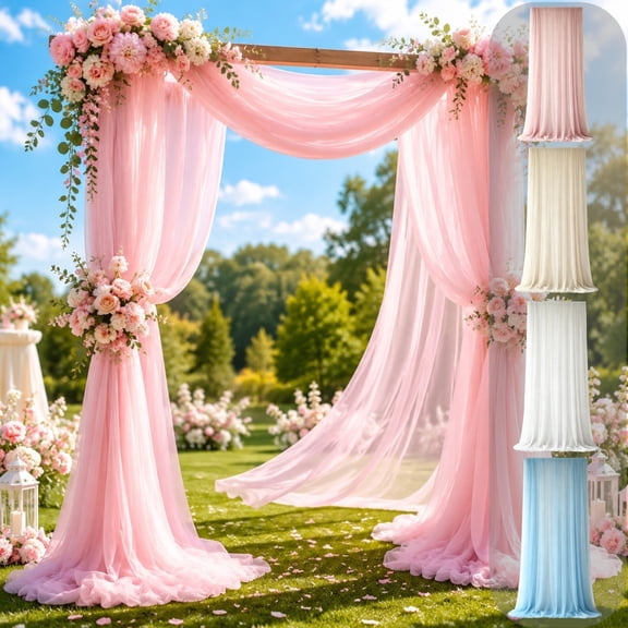 AYktou Backdrop Curtain for Wedding Birthday Party, 16.4Ft Drape Curtain Sheer Backdrop Curtain, Wedding Arch Draping Fabric, Drapery Voile for Archway Ceremony Curtain Valance Party Decor