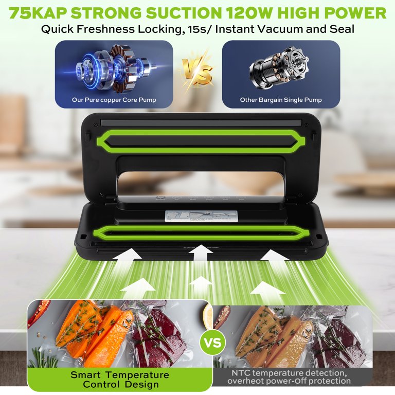 80Kpa Food Vacuum Sealer Machine, Wet and Dry Food Storage, Built