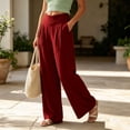 thumbnail image 3 of Women's Cotton Blend Pleated Straight Leg Pants, Elastic Waist, Side Pockets, Front Pleats, Relaxed Fit, 3 of 8