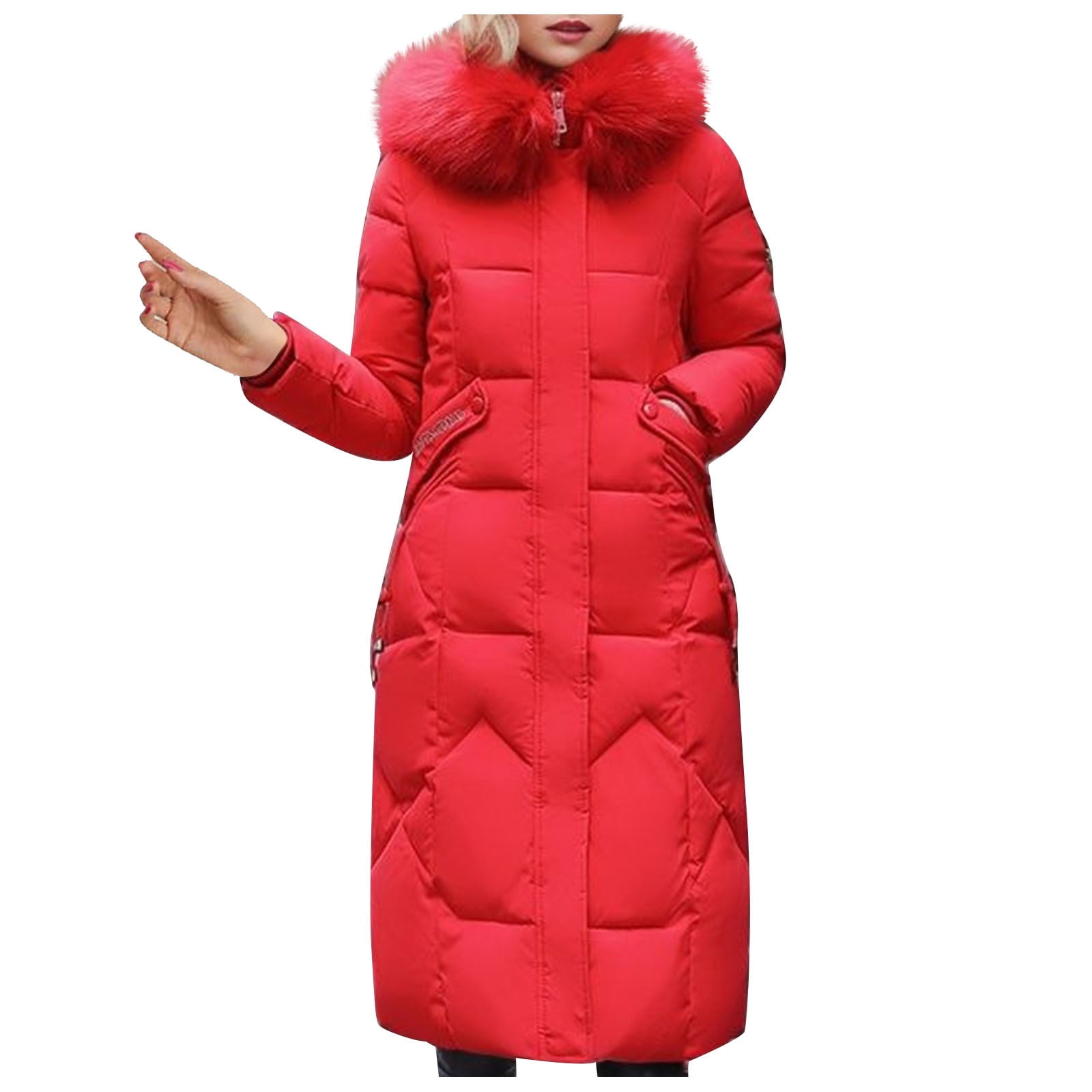 hoksml Women's Plus Size Long Down Jacket with Oversized Faux Fur