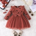 thumbnail image 2 of Odeerbi Niñas Algodón Rib Knit Vestidos Tul Cuello Redondo Manga Larga Vestido Lazo Impresión Cereza Vestido, 2 of 8