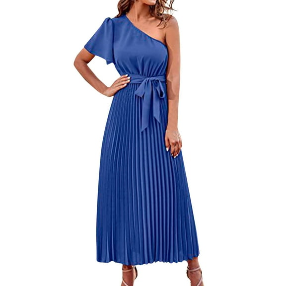 Sngxgn Women's A Line Midi Dress Straps V Neck Slit Party Slip Dress(Blue,S)
