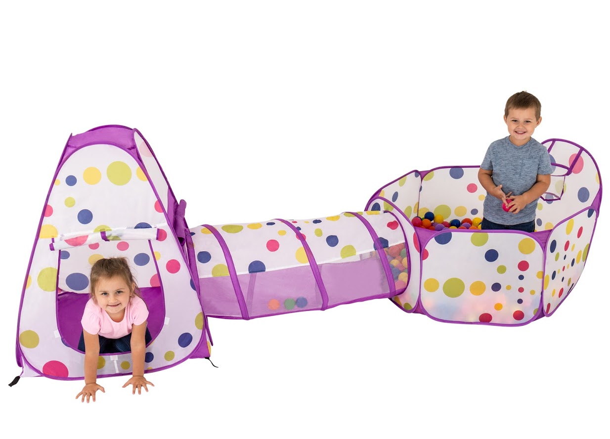 FoxPrint 3PC Kids Play Tent Crawl Tunnel and Ball Pit with Basketball
