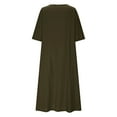 thumbnail image 4 of SMihono Women Cotton Linen 3/4 Sleeve Maxi Dress Crewneck Summer Casual Loose Flowy Long Vacation Beach Dress Green S, 4 of 6