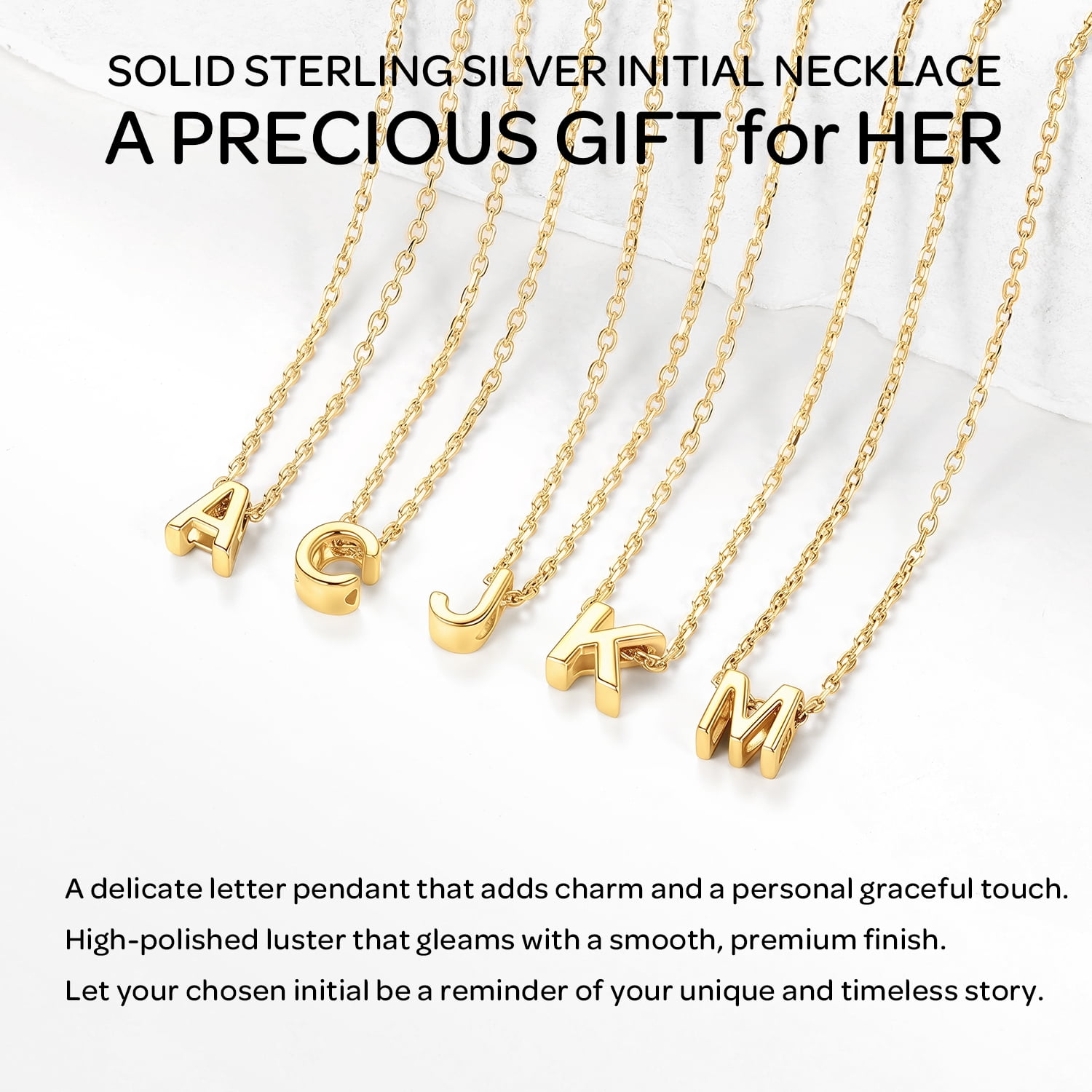 ChicSilver Solid Sterling Silver Initial Necklaces 14K Gold Plated Dainty A-Z Pendant Letter Charm Personalized Name Necklaces Jewelry Christmas Birthday Valentine's Day Gifts for Her