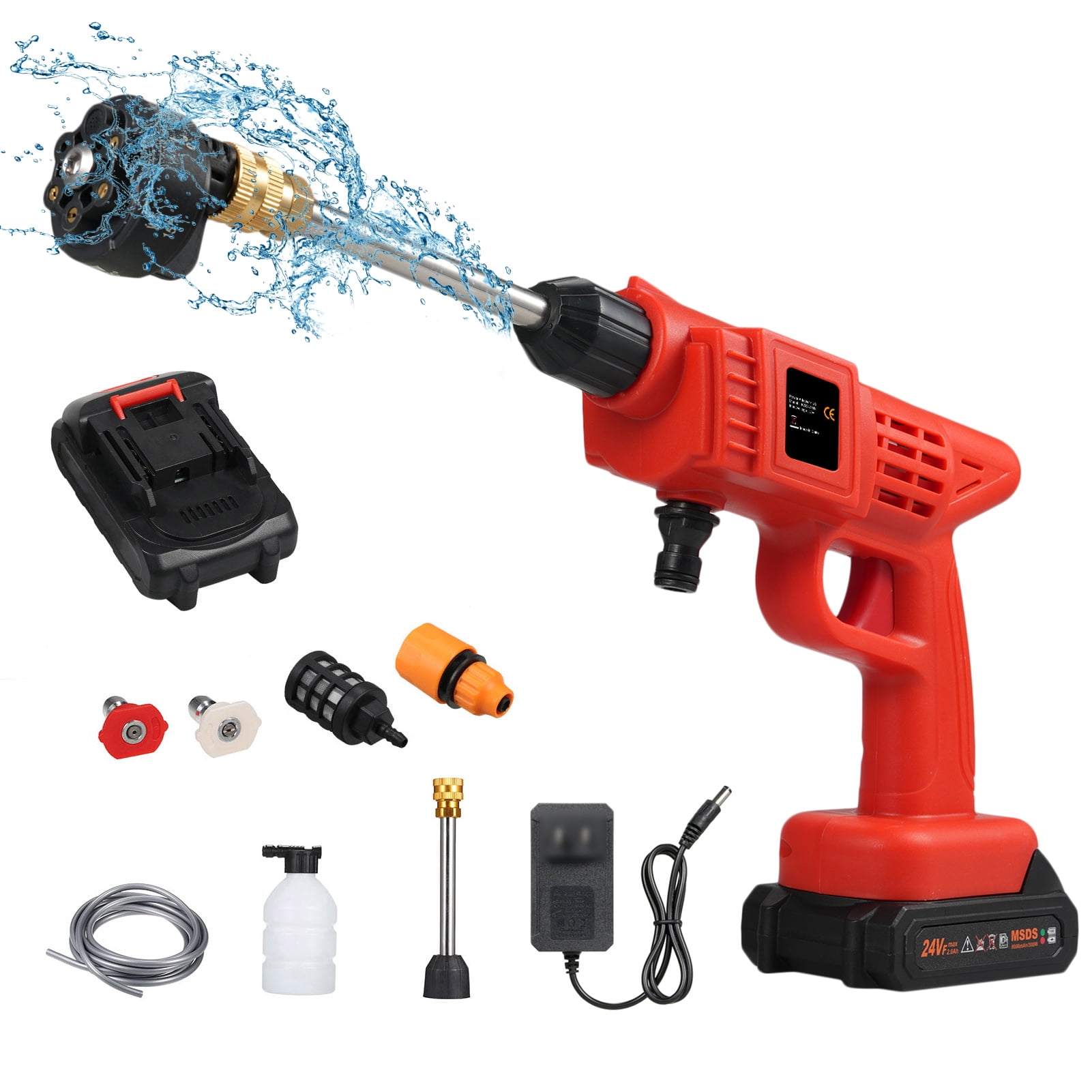 BIMZUC High Power 300W Cordless Washer Machine 24V UK Plug with 2 Batteries, 6-in-1 Nozzle Handheld Pressure Cleaner for Home and Car 10.24 inches / 26 cm