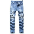 thumbnail image 2 of Men's Ripped Jeans Stretch Slim Fit Retro Straight Leg Distressed Comfort Flex Waist Fashion Biker Denim Pants, 2 of 9