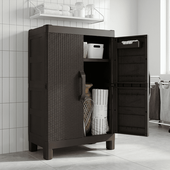Armario Organizador Multiusos Capri Medium Wengue con Puertas Rattán MQ