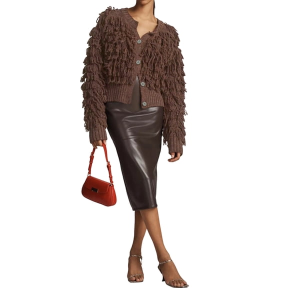 Women'S Fuzzy Cardigan Sweater V Neck Long Sleeve Button Down Furry Knit Sweaters Brown S